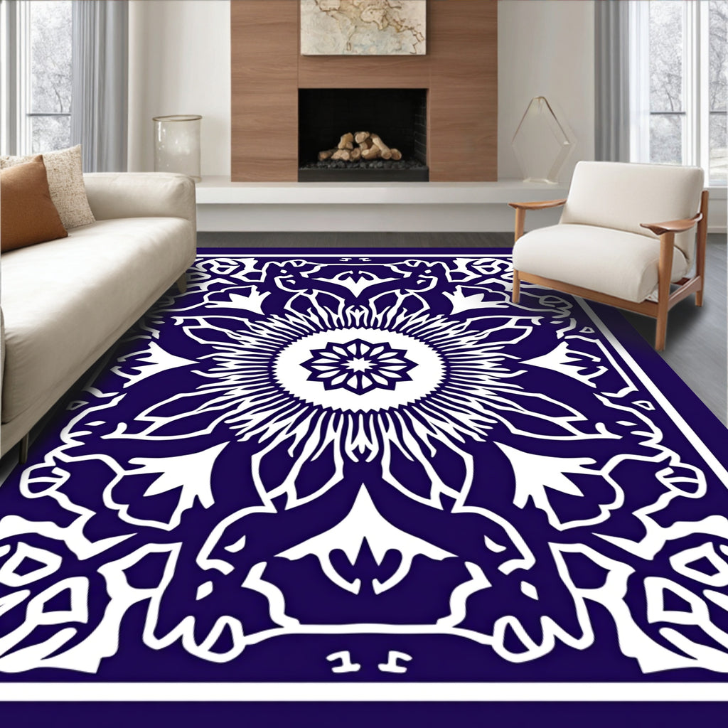 Deep Indigo Sunburst Floral Medallion Rug