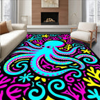 Vibrant Cyan Octopus Coral Garden Rug