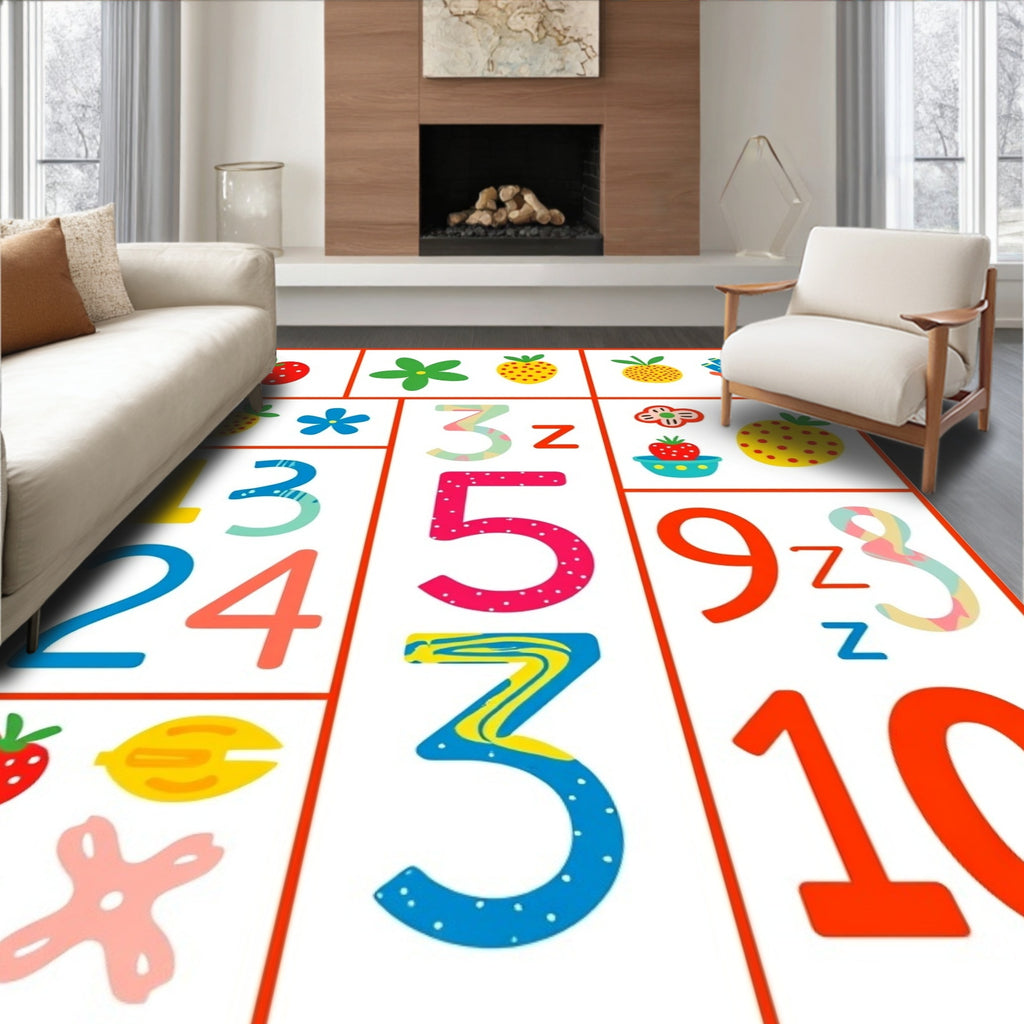 Playful Fruit and Numbers Collage Rug
