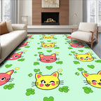 Happy Pink Yellow Cat Hearts Clover Rug