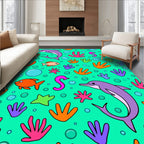 Vibrant Sea Life Dolphin Coral Splash Rug