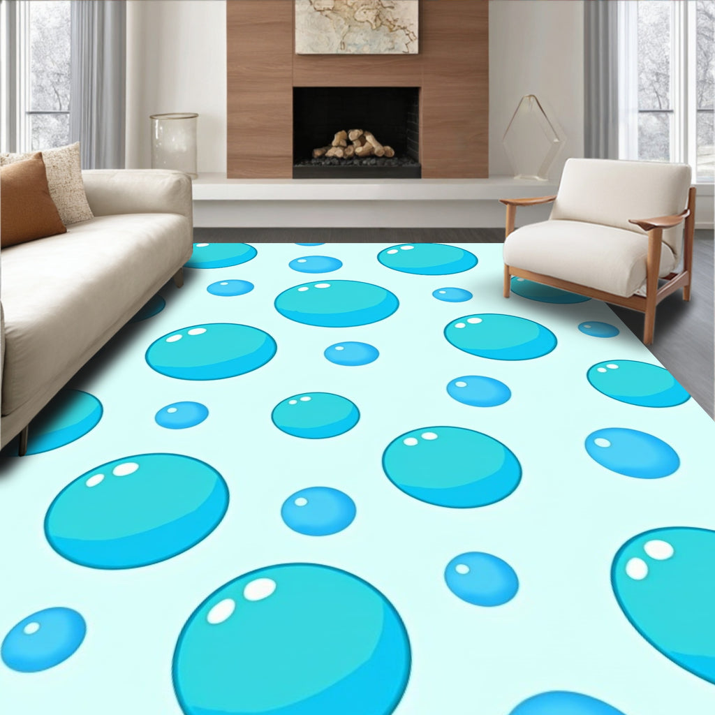 Aqua Blue Floating Bubbles Rug