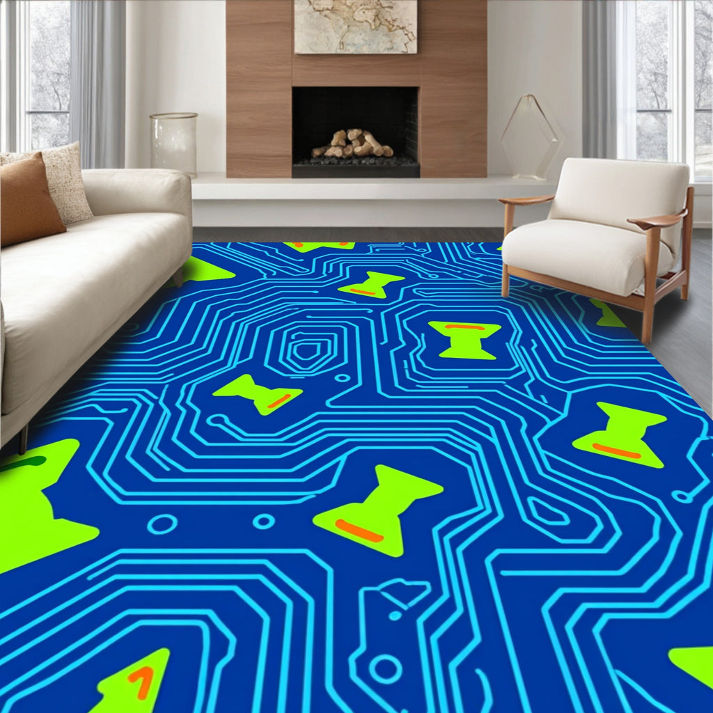 Cybernetic Blue Circuit Board Accents Rug