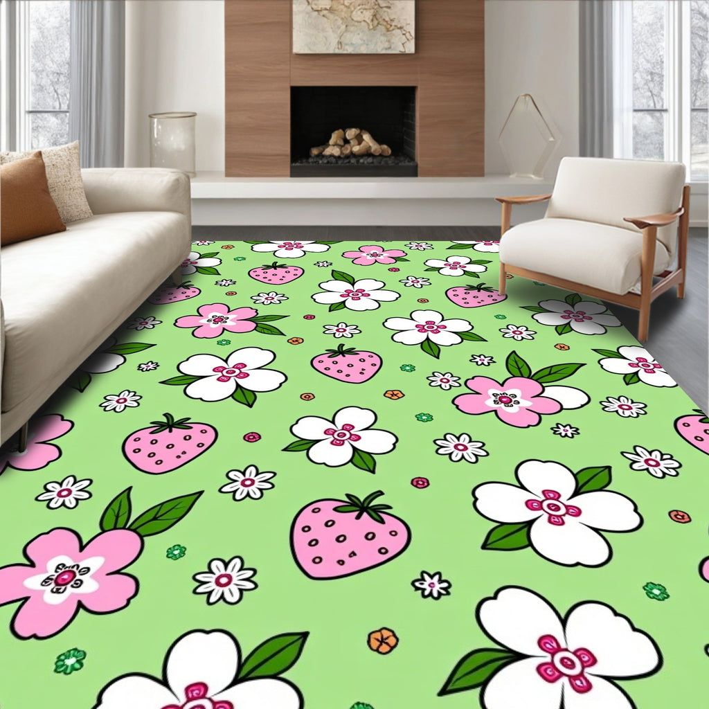 Sweet Strawberry Blossom Pastel Rug