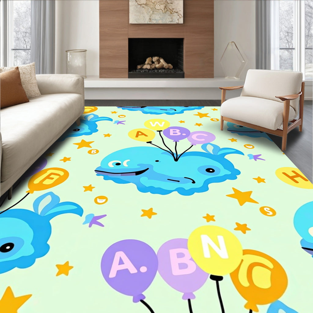 Whimsical Blue Whales With Alphabet Balloons Rug
