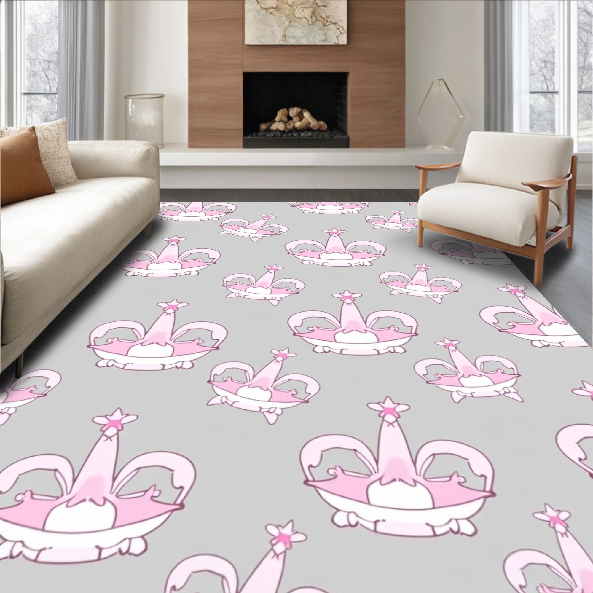 Pink Crown Repeating Pattern Rug