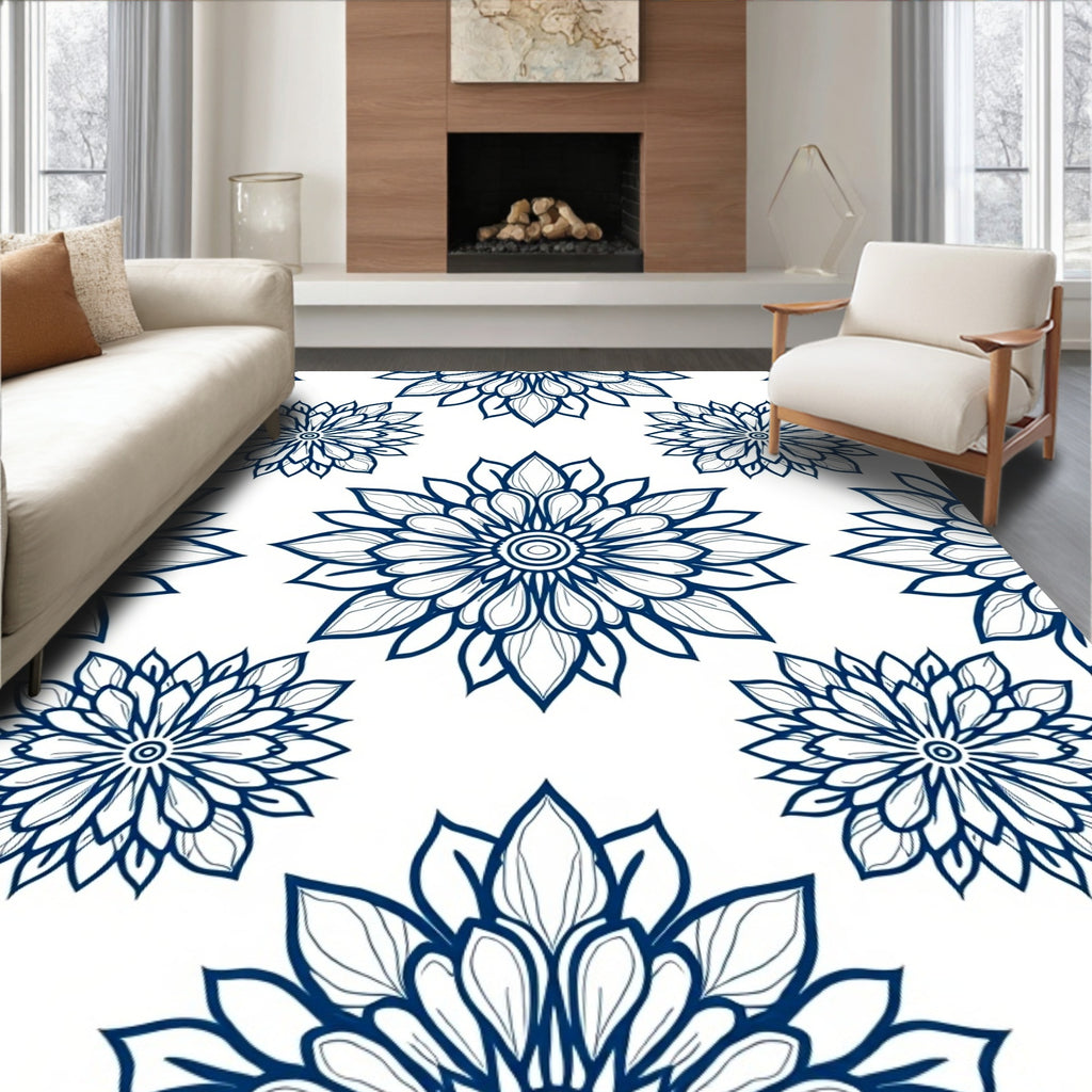 Indigo Floral Medallion Square Rug