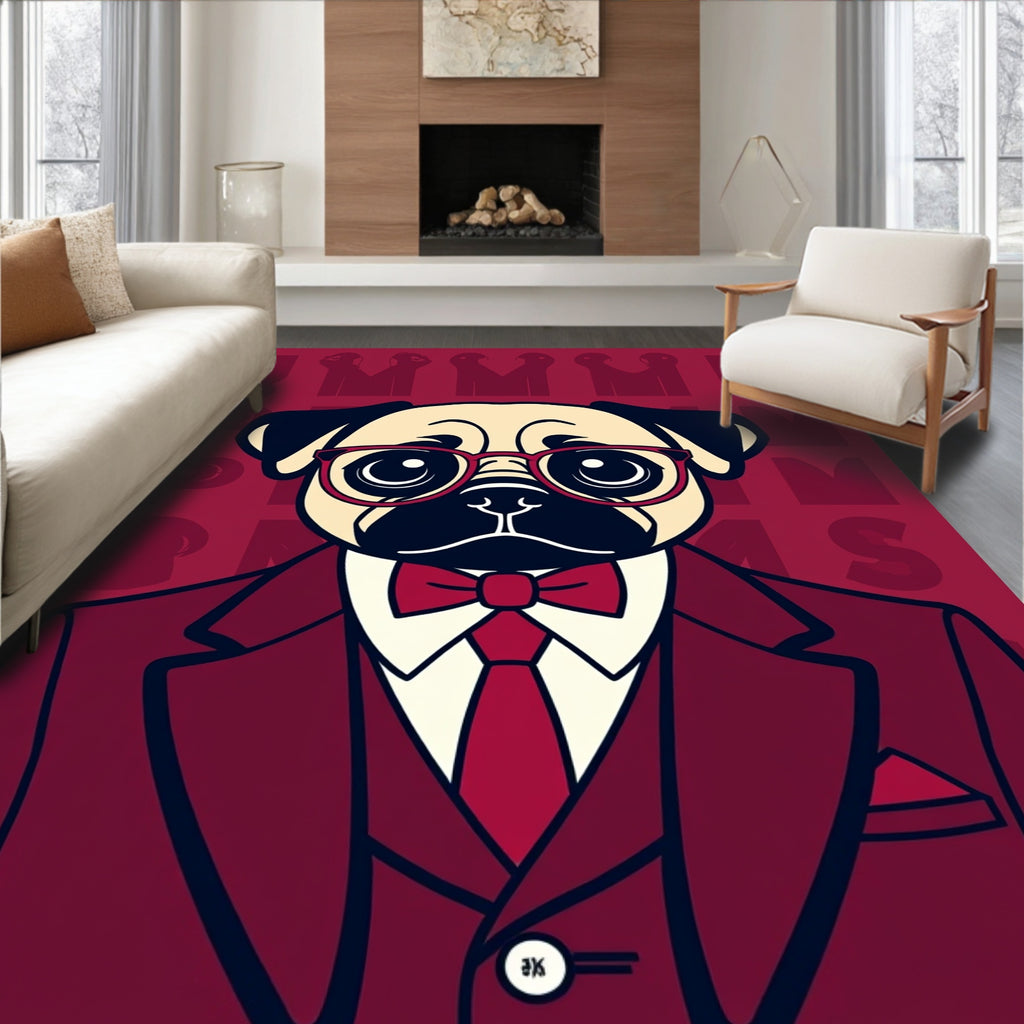 Dapper Pug In A Burgundy Suit Rug