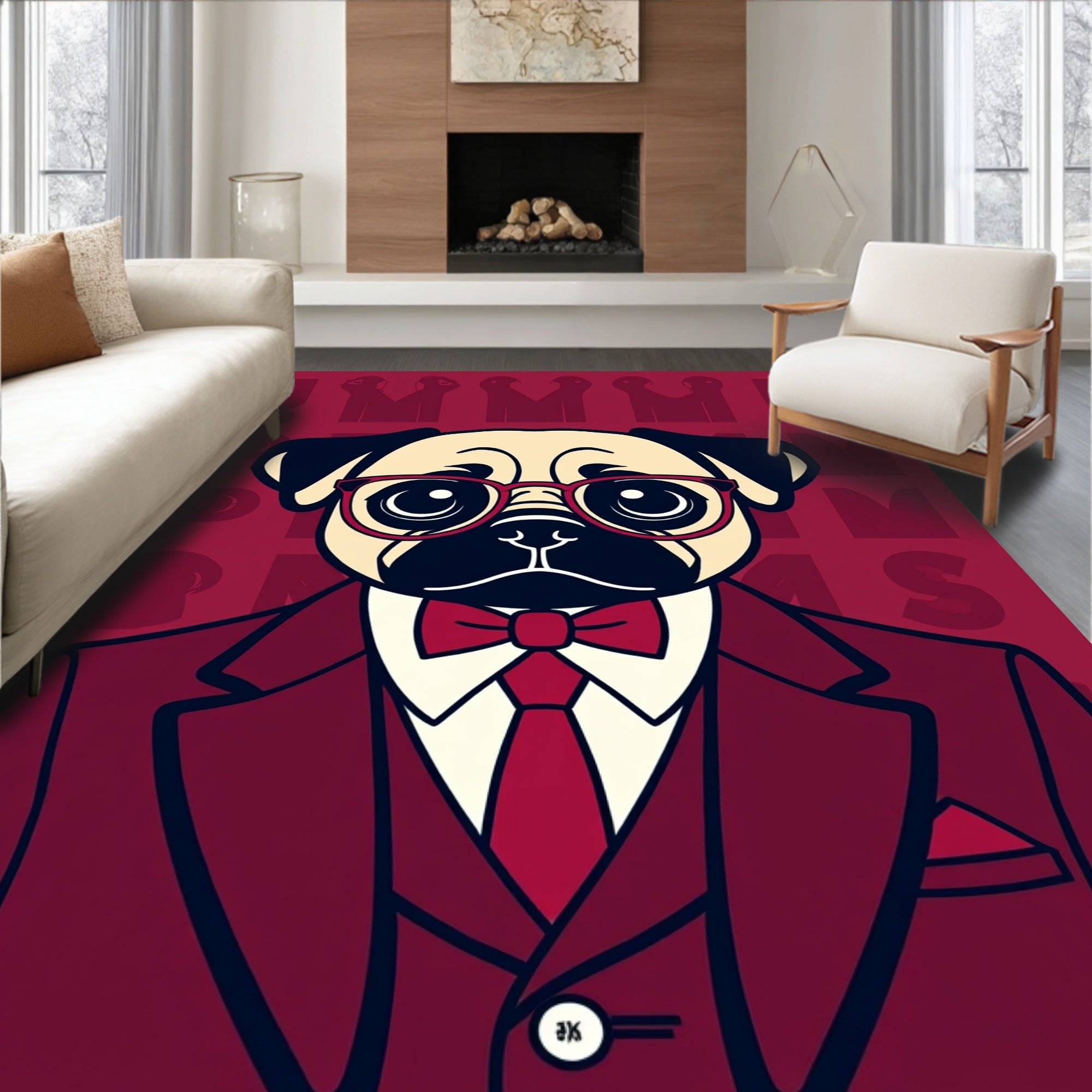 Dapper Pug In A Burgundy Suit Rug