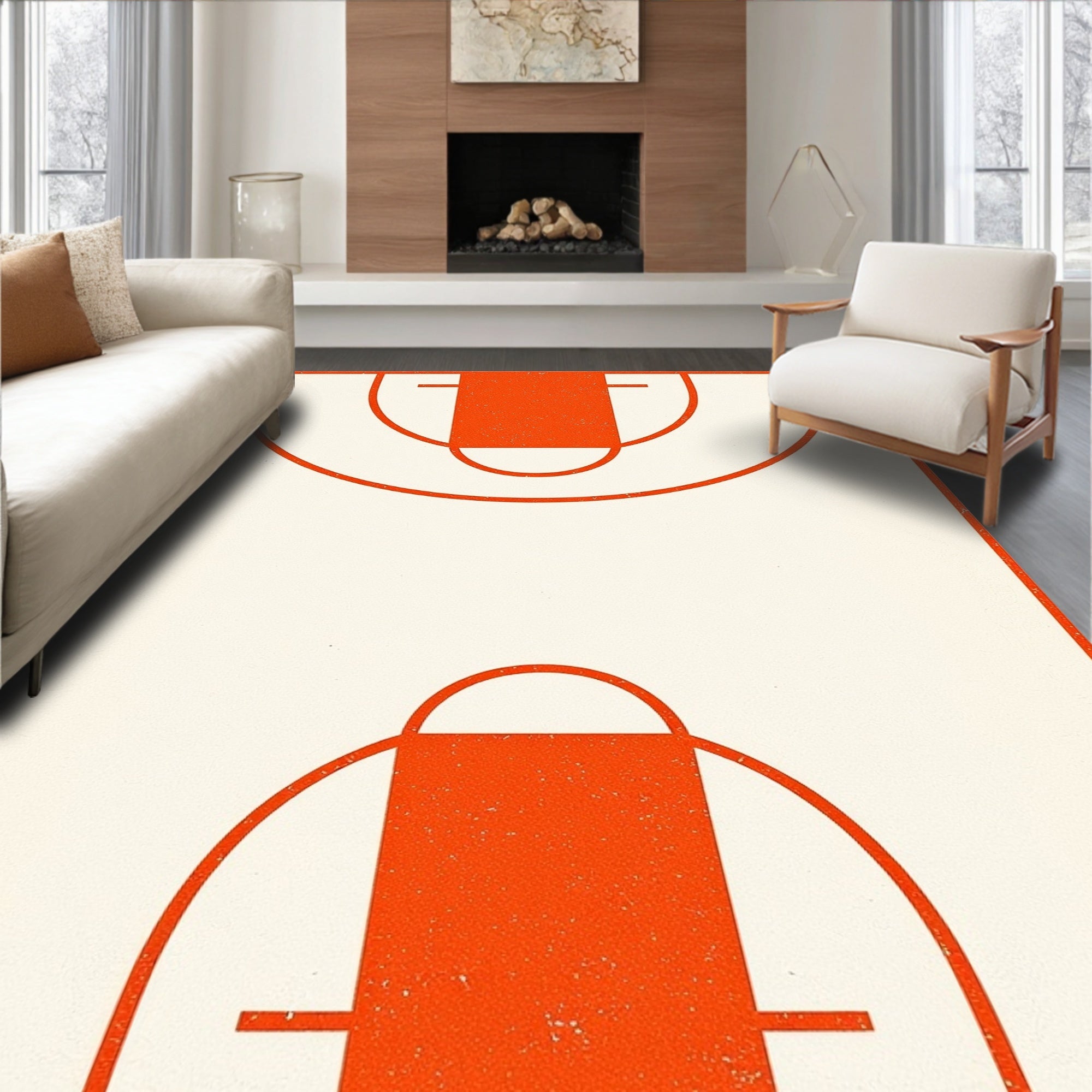 Vintage Orange Court Lines Rug
