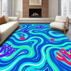 Oceanic Blue Swirls Coral Starfish Rug