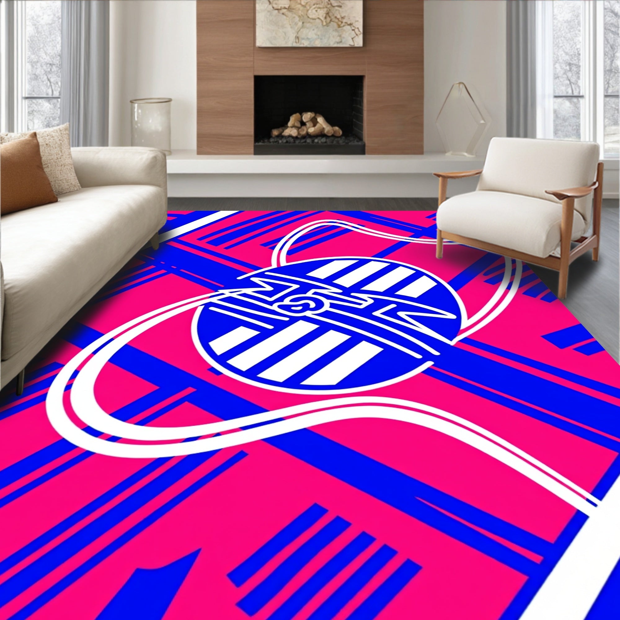 Electric Blue Pink Retro Geometric Abstract Rug