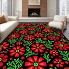 Vibrant Red Folk Floral Garden Rug
