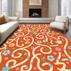 Orange Floral And Whimsical Faces Rug