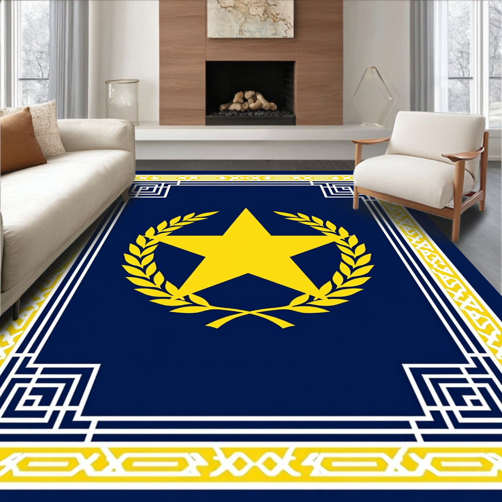 Bold Navy Yellow Star Wreath Classic Rug