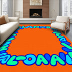 Bubble Letters Orange Aqua Blue Border Rug