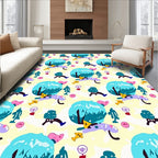 Whimsical Teal Creatures Pastel Landscape Rug