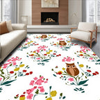 Whimsical Owl Pink Floral Meadow Rug