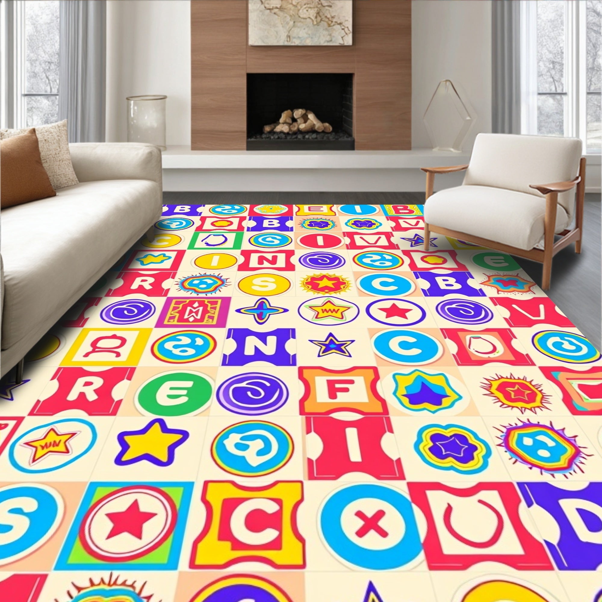 Playful Alphabet And Star Blocks Rug