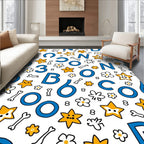 Cute Blue Alphabet Star Flowers Rug