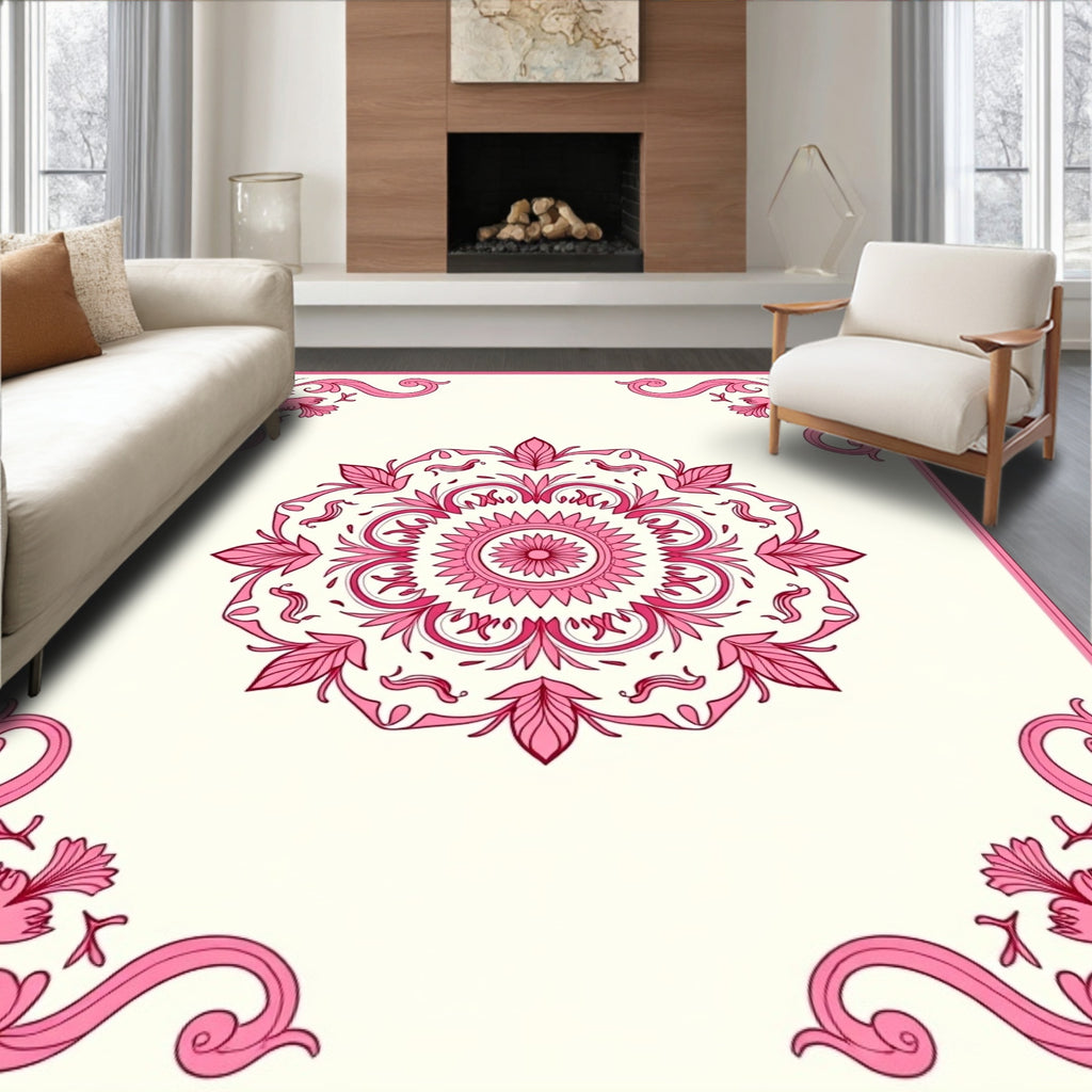 Pink Bloom Border Filigree Rug