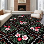 Black Floral Vine Diamond Rug