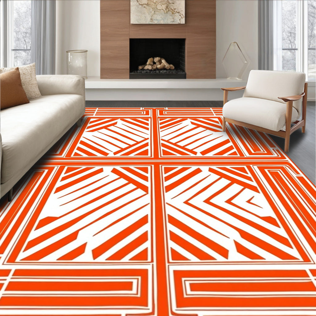 Vibrant Orange Geometric Block Rug