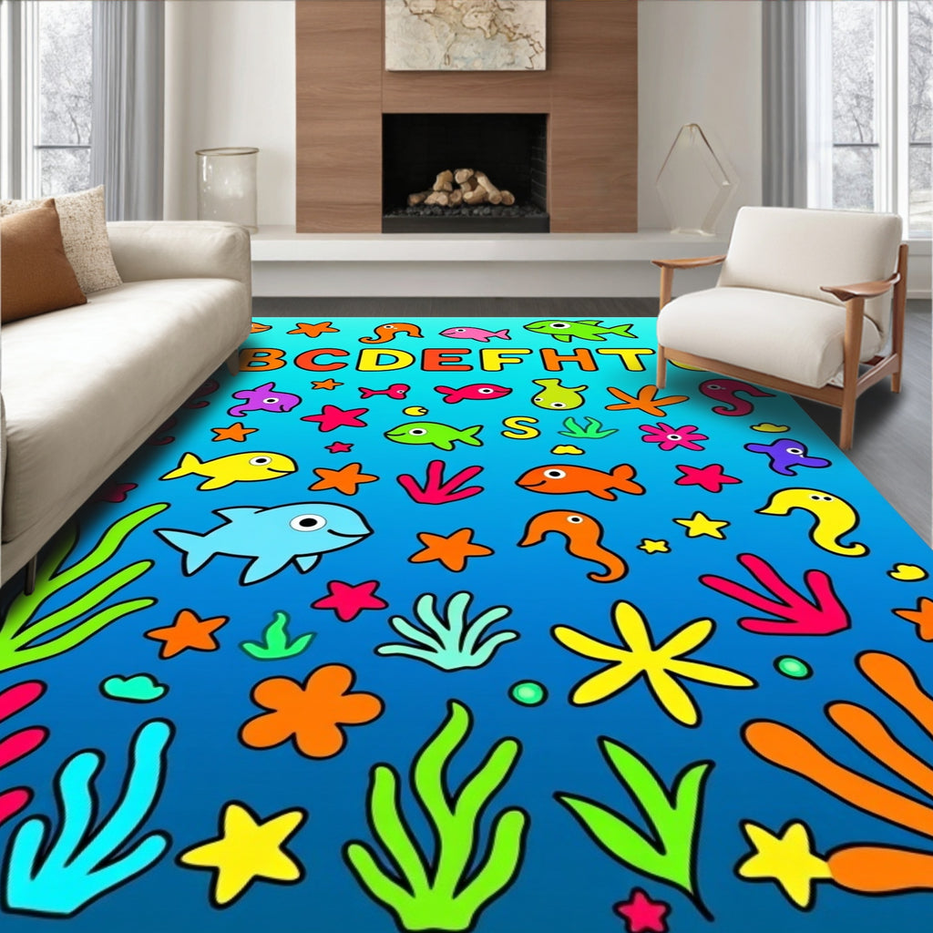 Colorful Underwater Alphabet Friends Aquatic Play Rug