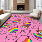 Pink Cartoon Rainbow Heart Characters Rug