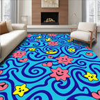 Whimsical Pink Star Swirls Water Rug