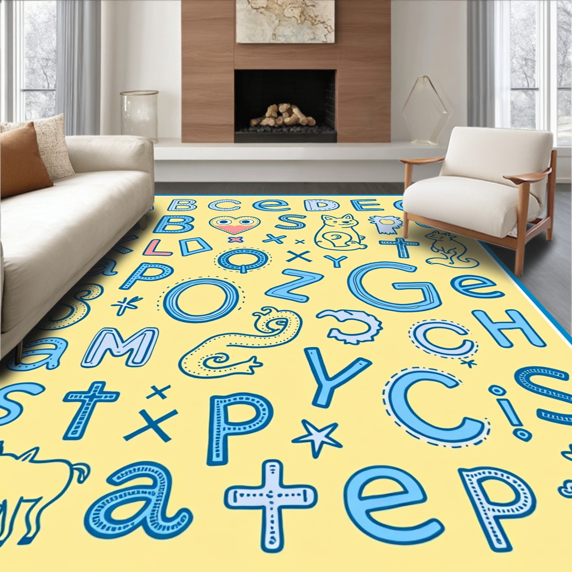 Alphabet Animals And Doodles Rug