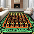 Vibrant Green Orange Floral Lattice Rug