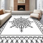 Black White Scrollwork Mandalla Frame Rug