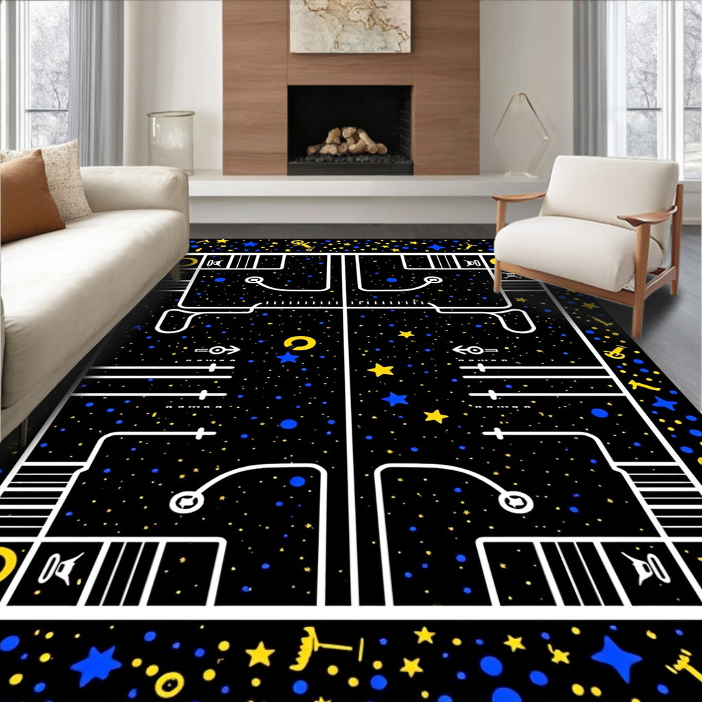 Cosmic Blue Yellow Starry Night Maze Rug