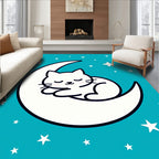Sleeping White Cat Moon Stars Rug