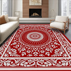 Crimson White Floral Sun Medallion Rug