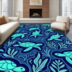 Aqua Turtles Ocean Waves Navy Rug