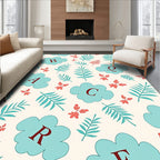 Teal Clouds Alphabet Botanical Floral Rug