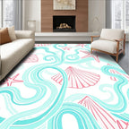 Coral Seashells and Aqua Waves Rug