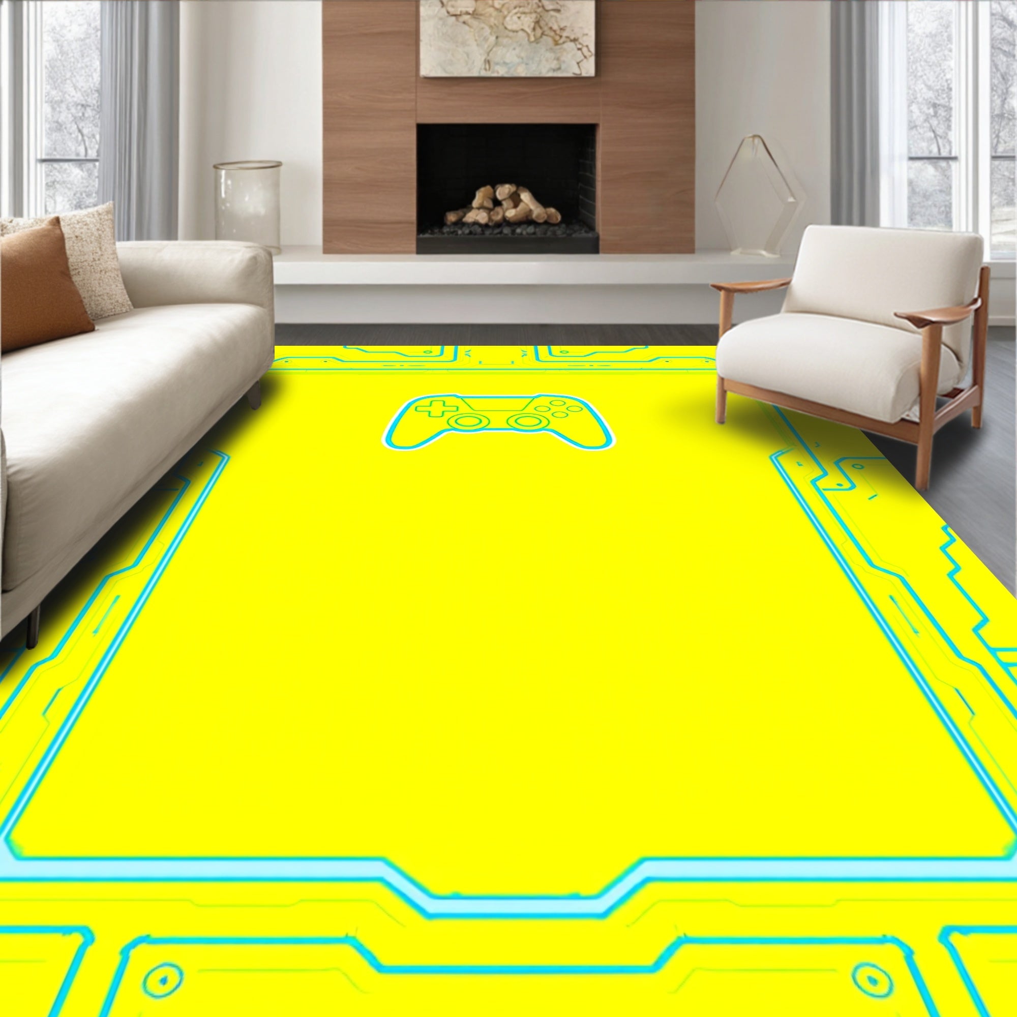 Neon Yellow Cyberpunk Controller Rug