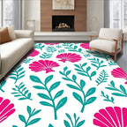 Fuchsia Shells Teal Foliage Pattern Rug