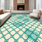 Turquoise Lattice Tropical Leaf Art Rug