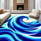 Modern Blue Swirling Wave Rug