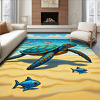 Coastal Turtle With Blue Fish Ocean Scene Rug