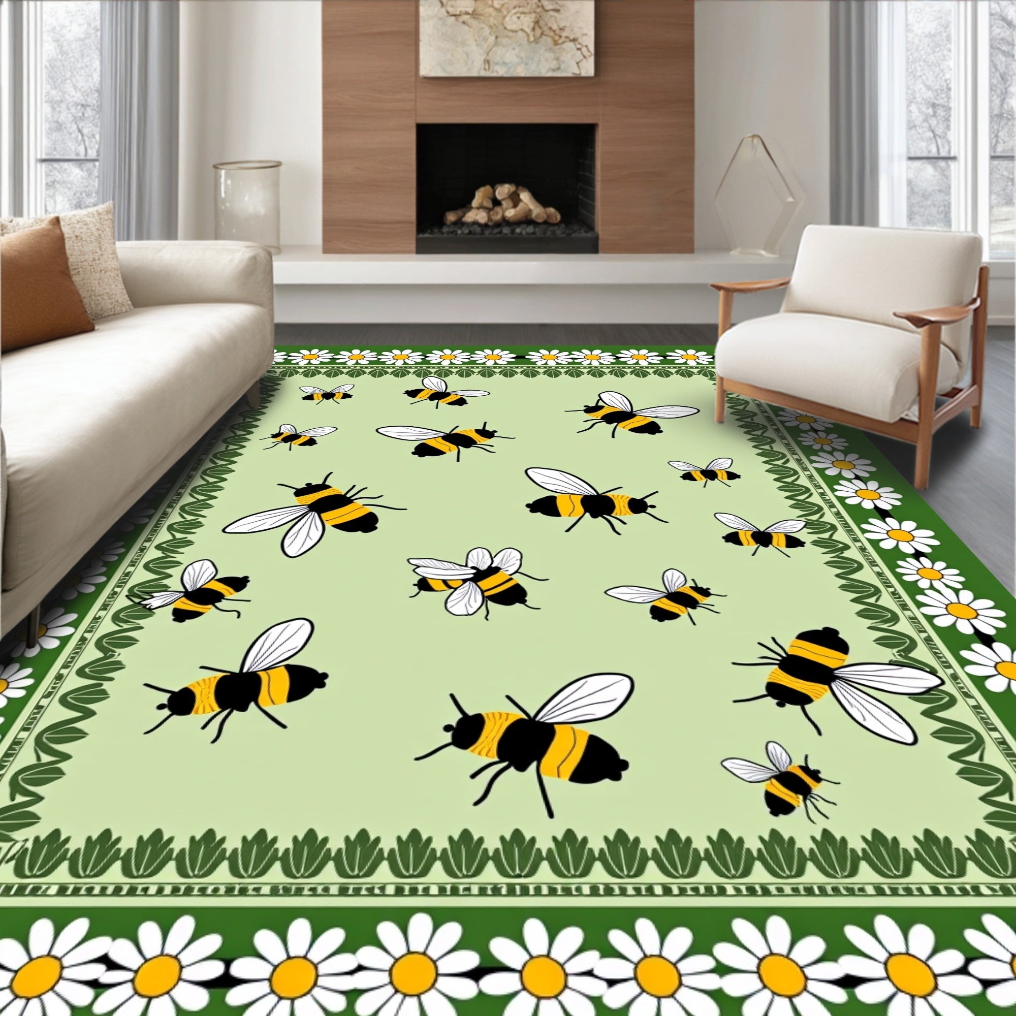 Yellow Black Bee Daisy Border Rug