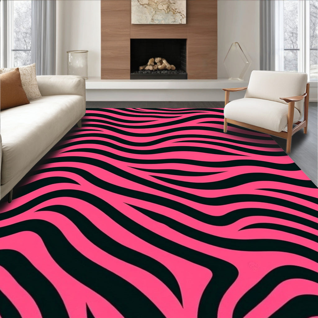 Vibrant Pink Black Zebra Stripes Rug