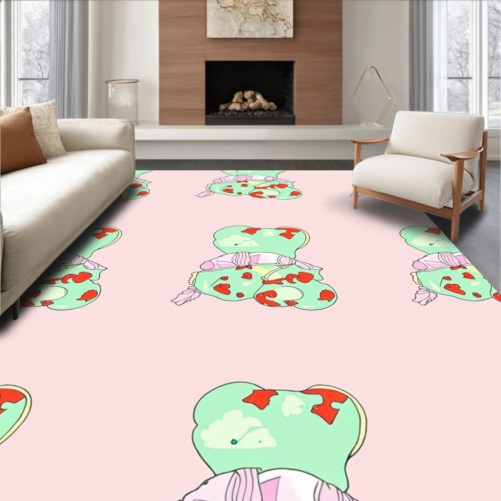 Whimsical Mint Red Bear Clouds Rug