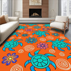 Bright Orange Turtle Flower Medley Rug