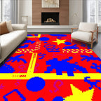 Pixelated Red Blue Yellow Star Shapes Rug