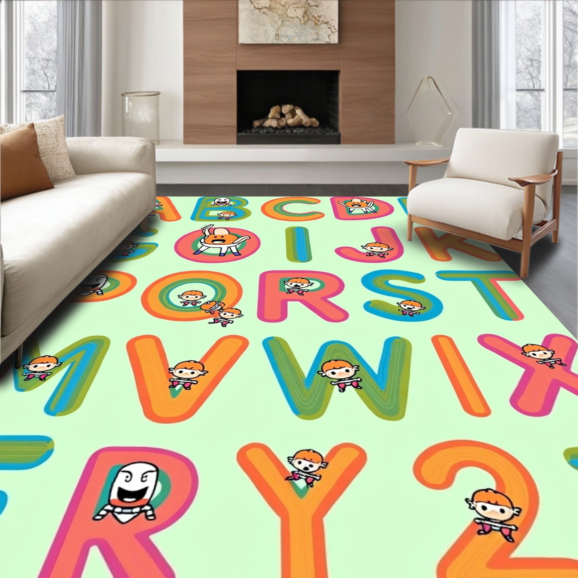Colorful Alphabet Characters Whimsical Fun Rug